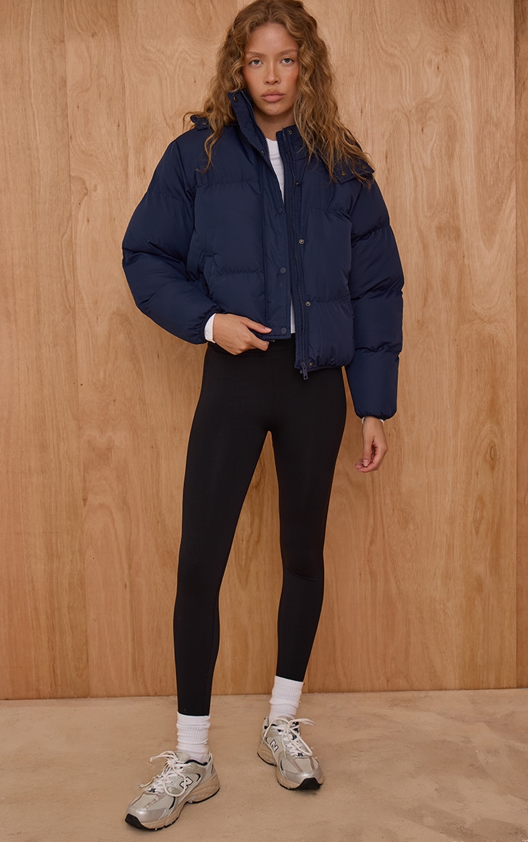 Navy Hooded Puffer Coat image 3