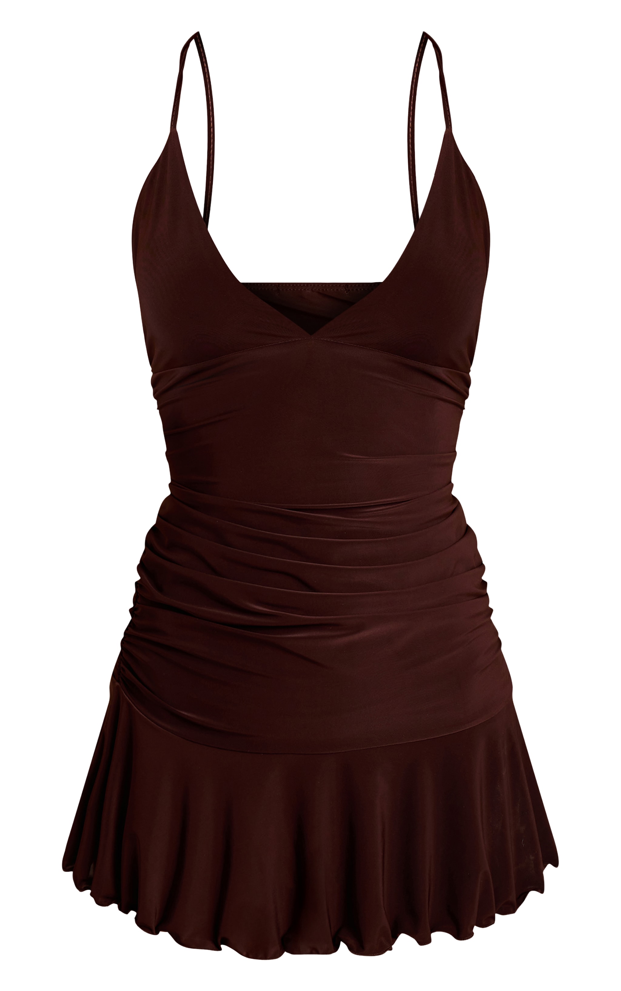 Chocolate Slinky Ruched Mini Dress image 5