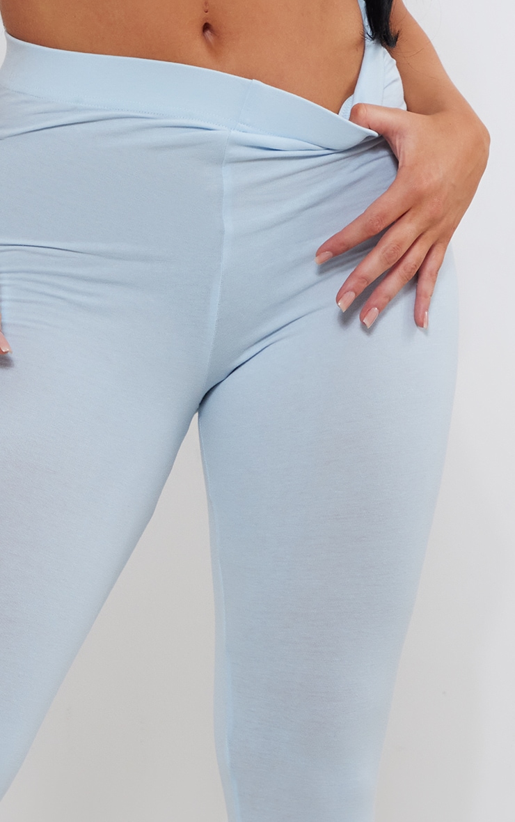 Light Blue Cotton Blend Jersey High Waisted Leggings image 4