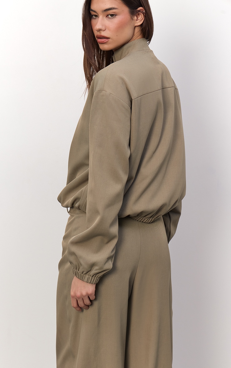 Light Khaki Woven Quarter Zip Jacket image 2