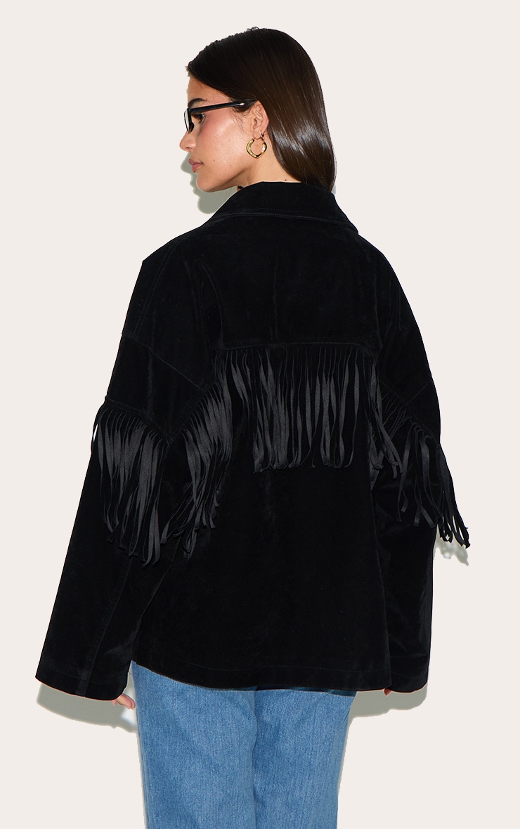 Black Faux Suede Heavy Fringed Jacket image 2