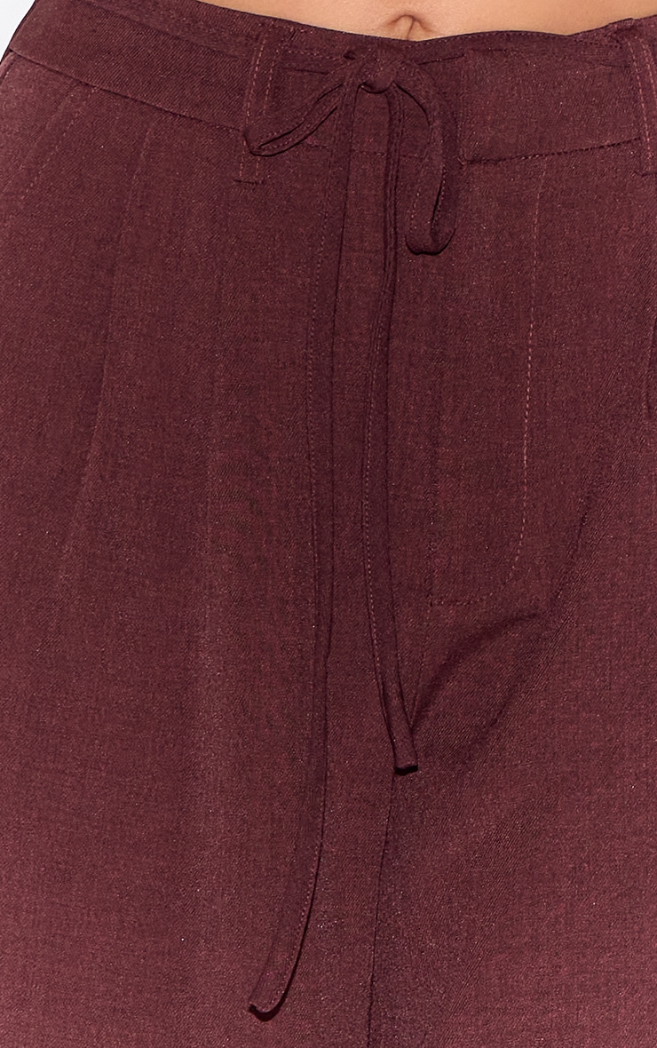  Wine Tailored Tie Detail Woven Wide Leg Pants image 4