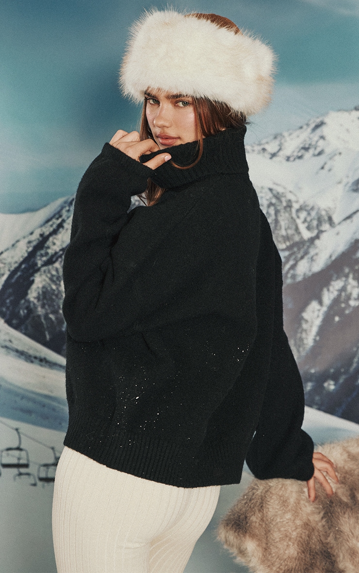 Black Apres Slogan Roll Neck Knitted Jumper image 2