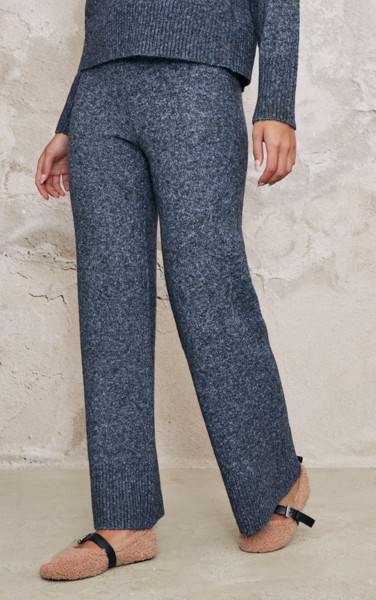 Charcoal Blue Luxe Knit Wide Leg Pants image 2