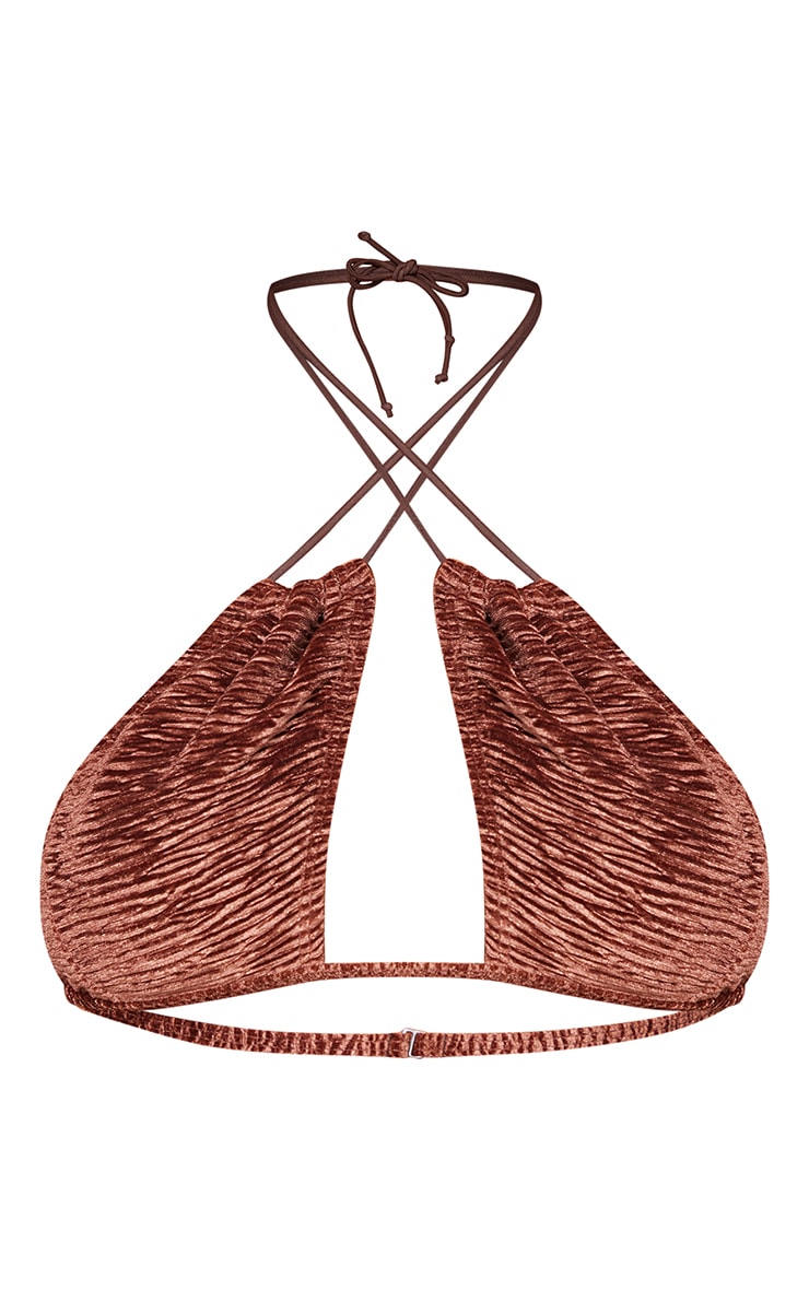 Haut de maillot de bain triangle en velours marron texturé image 5
