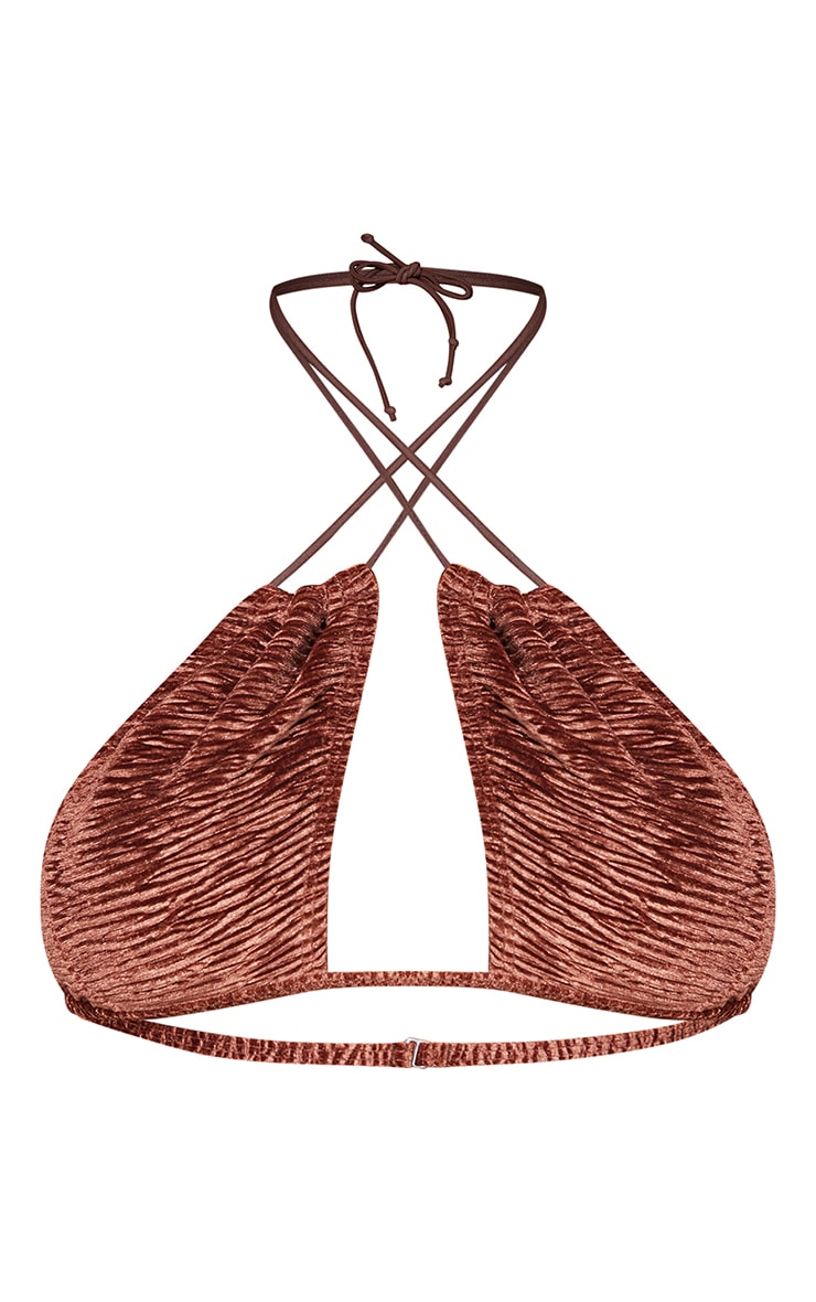 Haut de maillot de bain triangle en velours marron texturé image 5