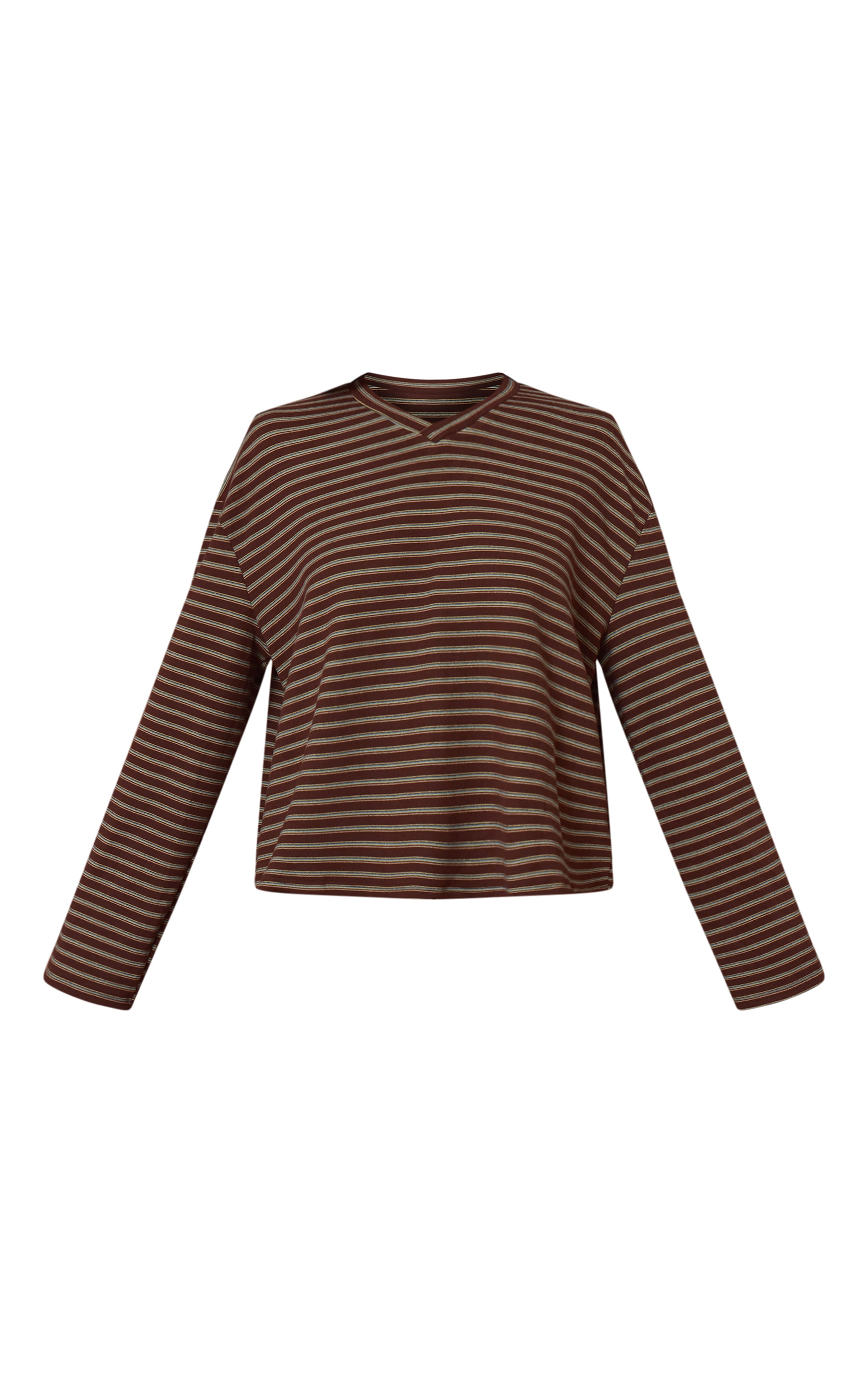 Chocolate Striped Soft Fleece V Neck Sweatshirt image 5