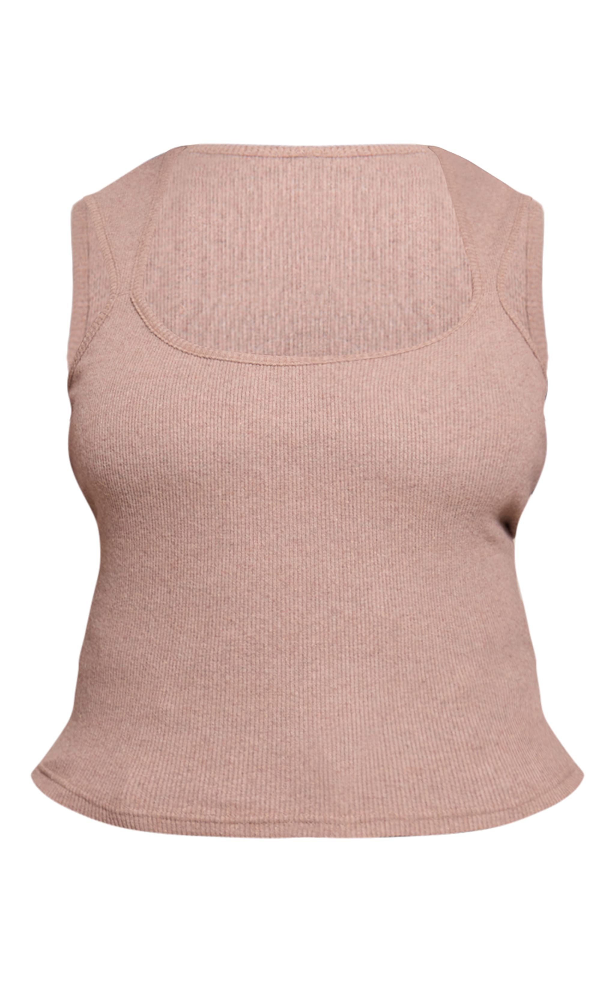 Plus Oatmeal Soft Touch Rib Square Neck Top image 5