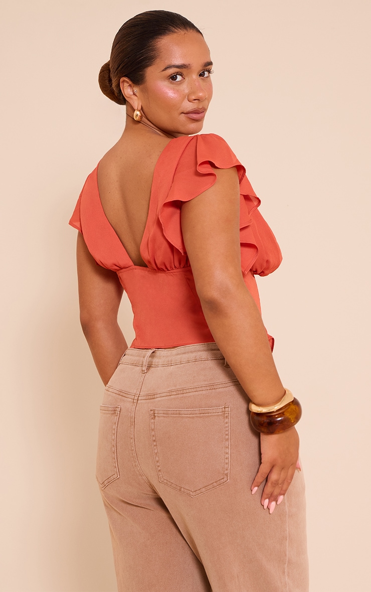 Shape Rust Plunge Front Draspe Shoulder Blouse image 2