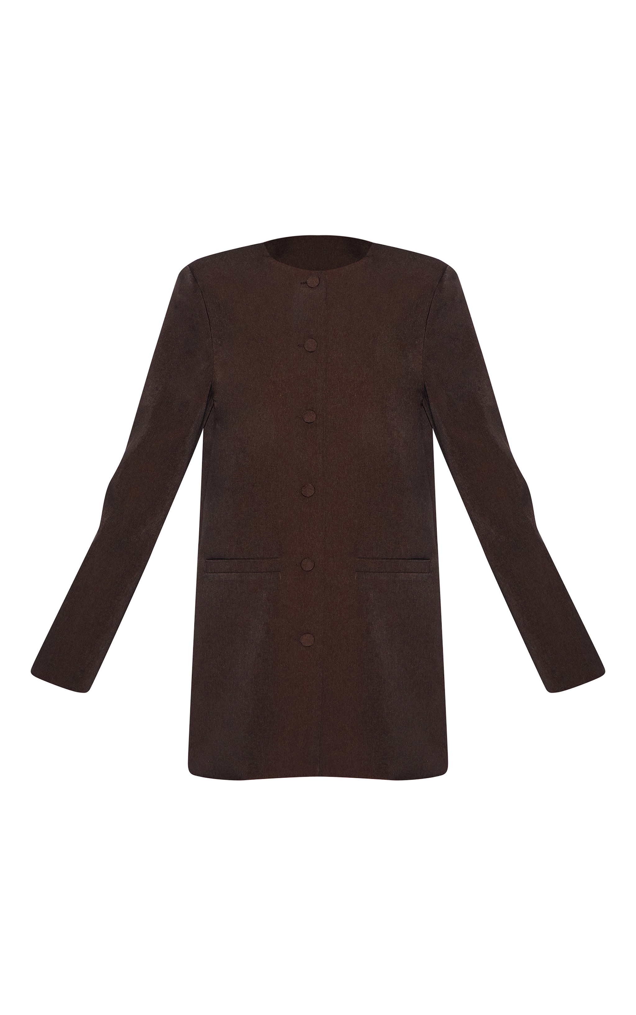 Deep Chocolate Woven Oversized Crew Neck Blazer Dress image 5