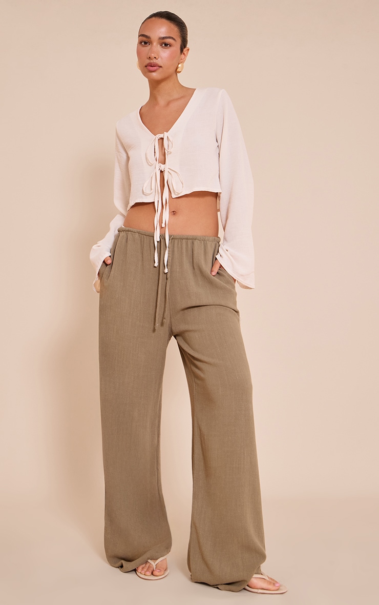 Sand Textured Tie Front Detail Blouse image 3