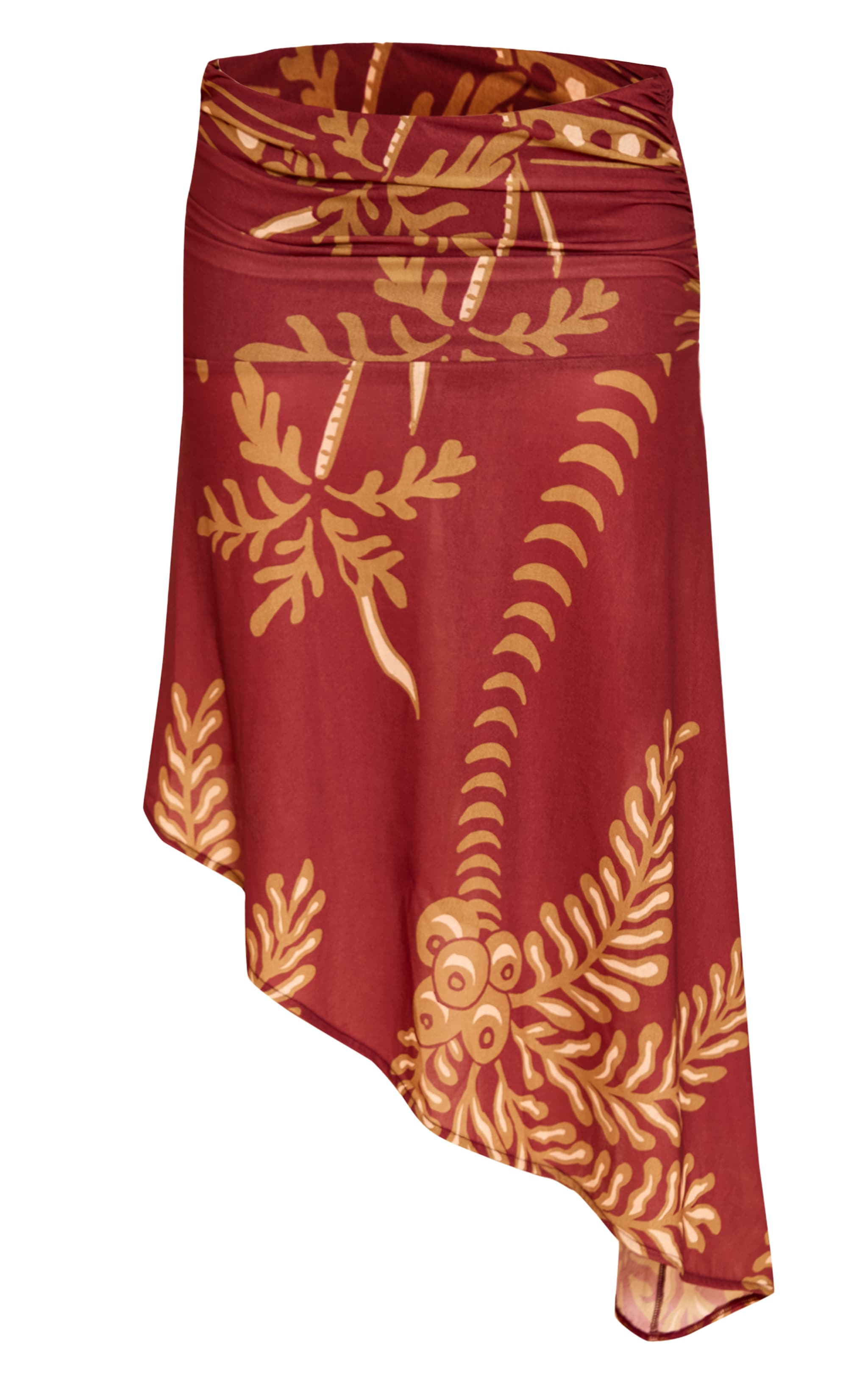 Rust Palm Print Chiffon Asymmetric Midi Skirt image 5