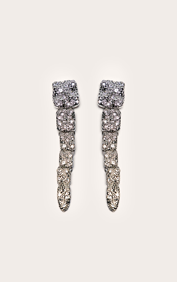 Silver Diamante Tiered Square Drop Earrings image 2