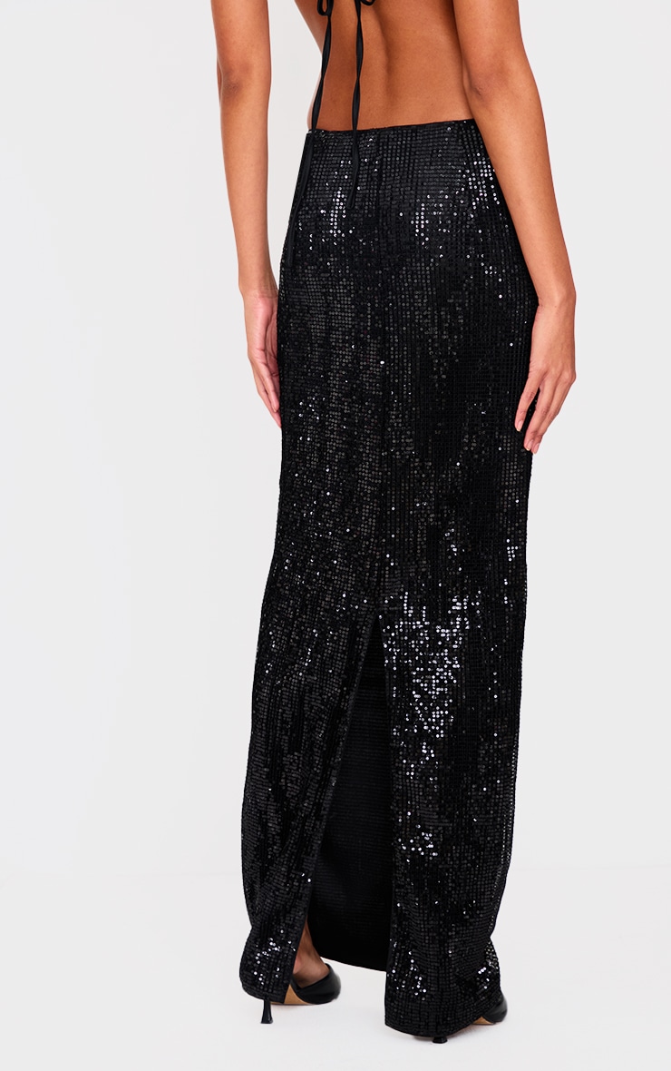 Black Sequin Mid Rise Maxi Skirt image 3
