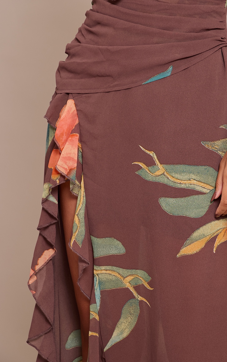 Brown Chiffon Plunge Strappy Maxi Dress image 4
