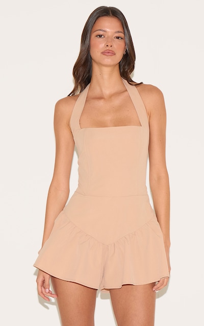 Natural Halter Neck Drop Waist Floaty Playsuit