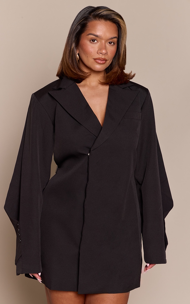 Shape Black Tailored Pleated Sleeve Adjustable Waist Blazer Dress