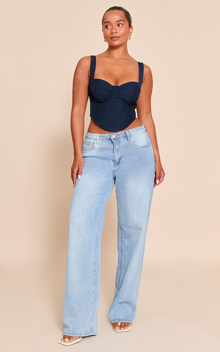 Shape Navy Woven Corseted Crop Top image 3