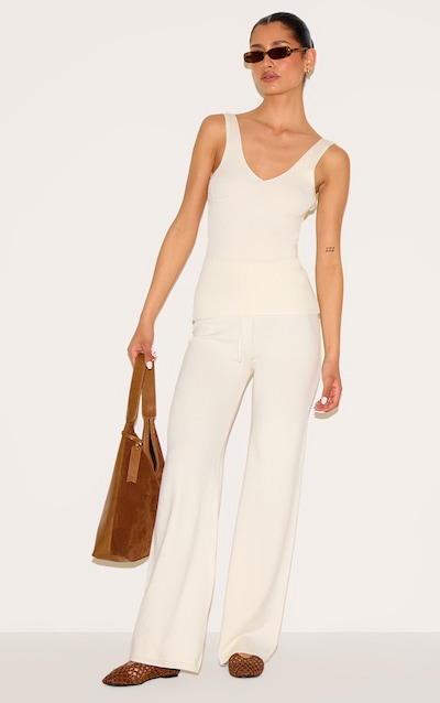 Tall Cream Knitted Straight Leg Pants