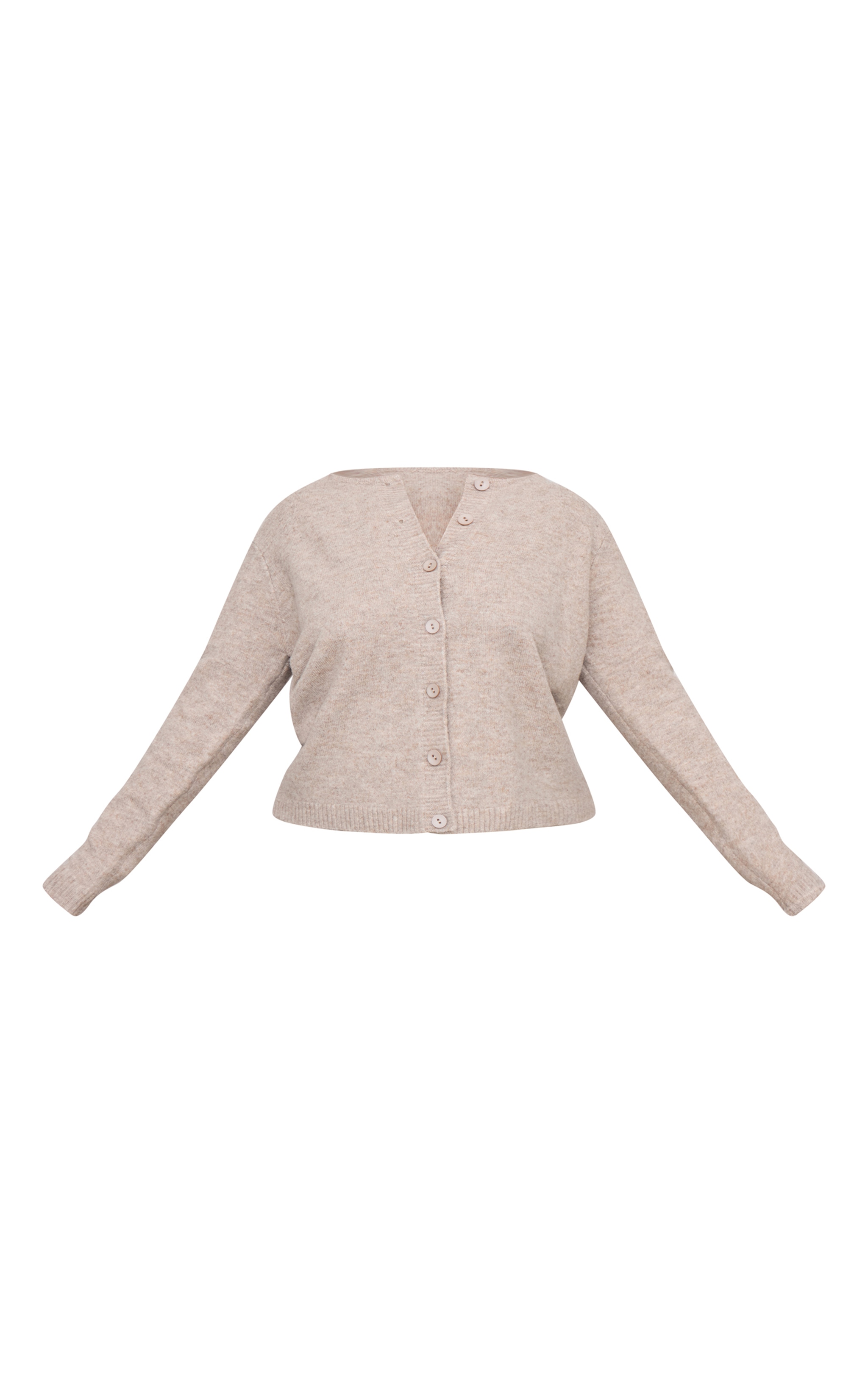Plus Taupe Melange Soft Knit Basic Button Up Cardigan image 5