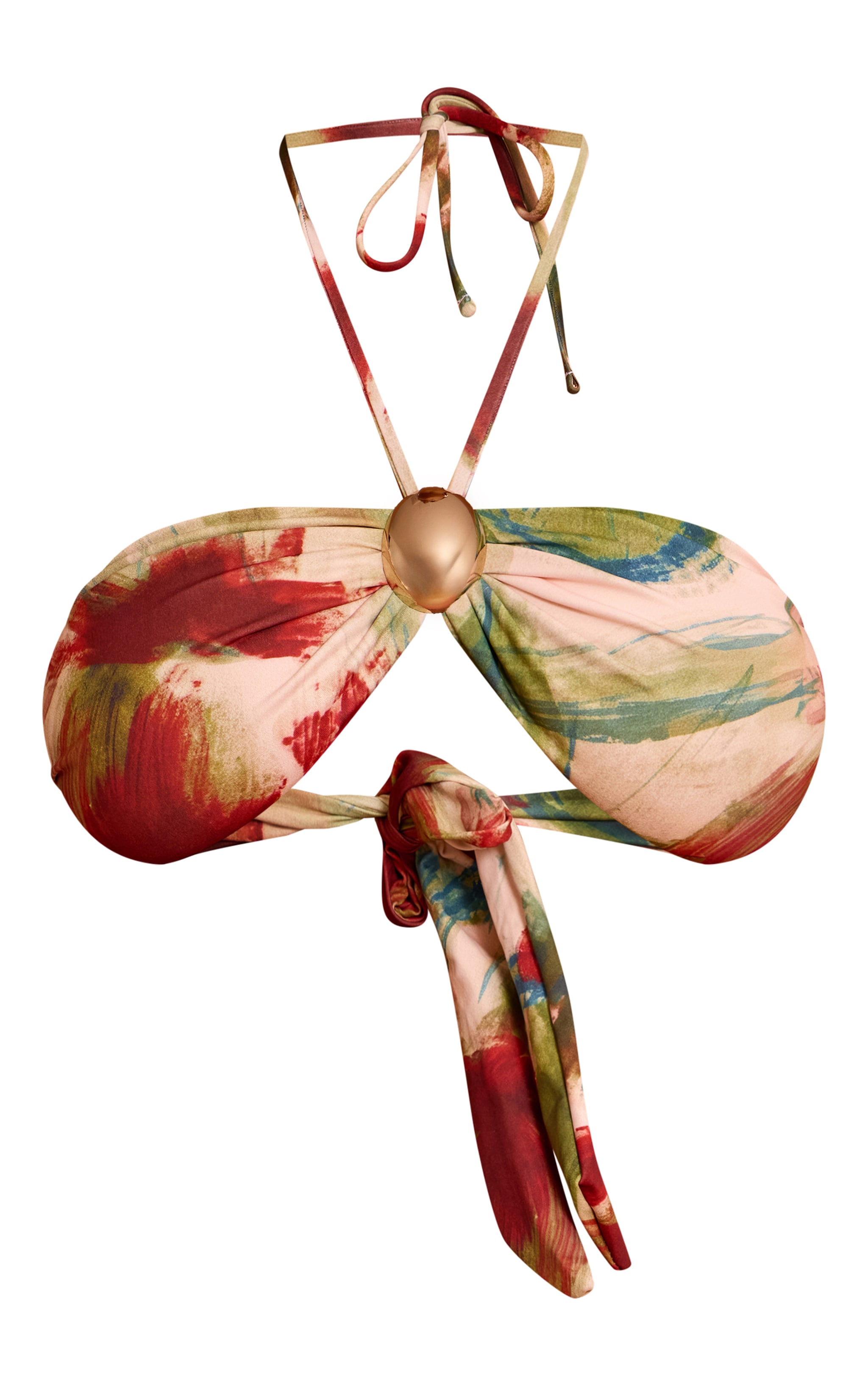 Shape Olive Abstract Print Gold Trim Bikini Top image 5