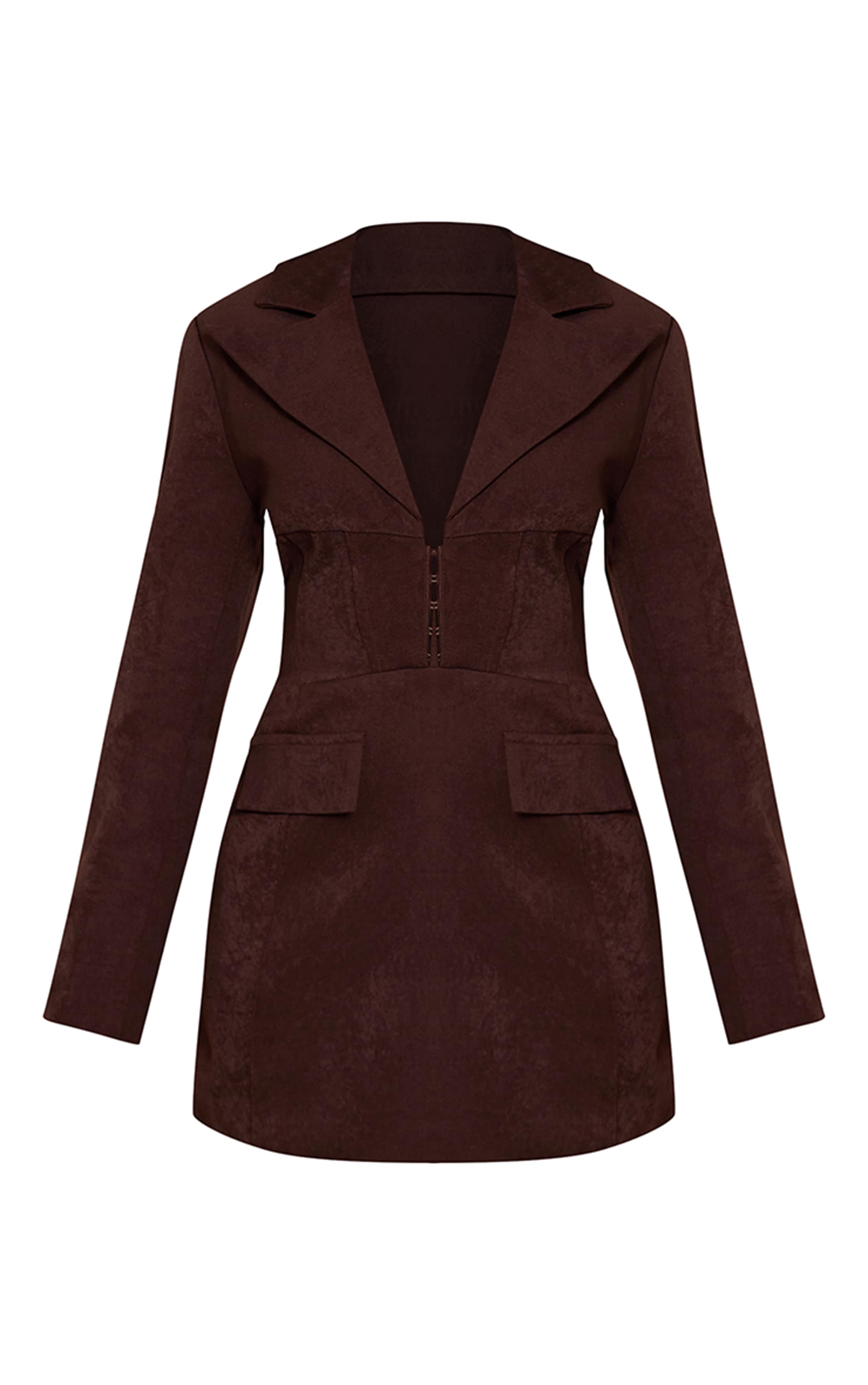 Petite robe blazer ajustée chocolat à agrafes image 5