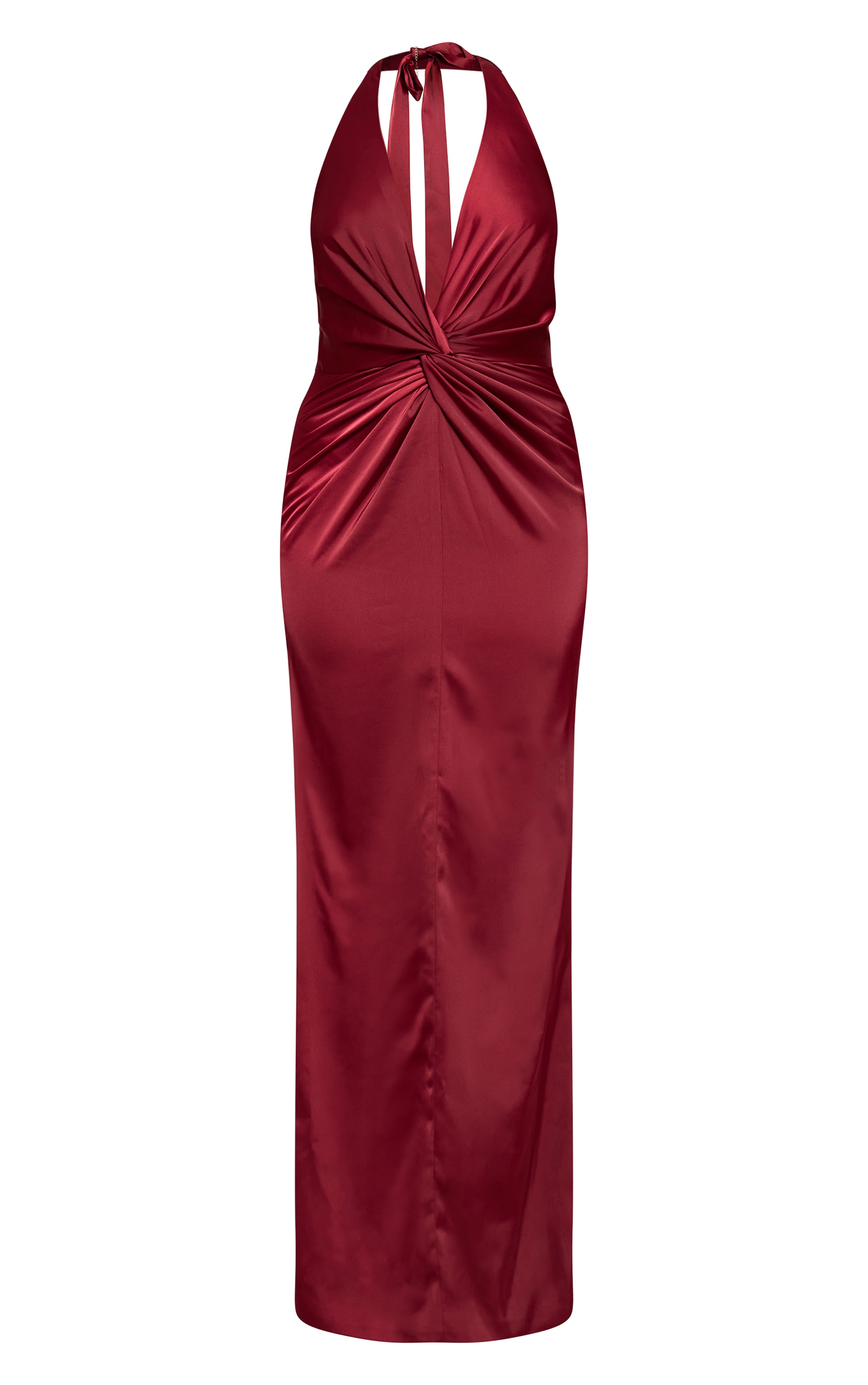 Robe mi-longue dos nu décolleté plongeant torsadée en matière satinée couleur vin image 5