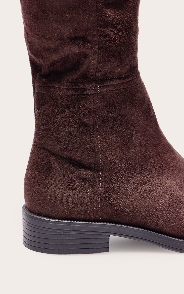 Chocolate Faux Suede Round Toe Riding Knee High Boot image 5