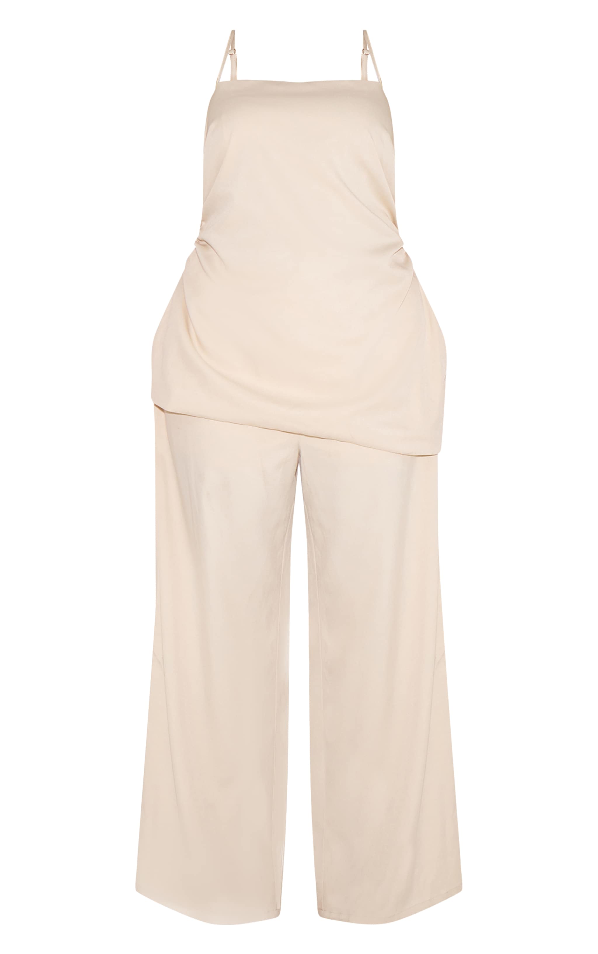 Plus Oyster Woven Ruched Bodice Overlay Straight Leg Jumpsuit image 5