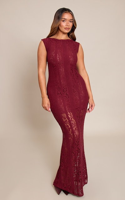 Shape Burgundy Lace Boat Neck Maxi Dress