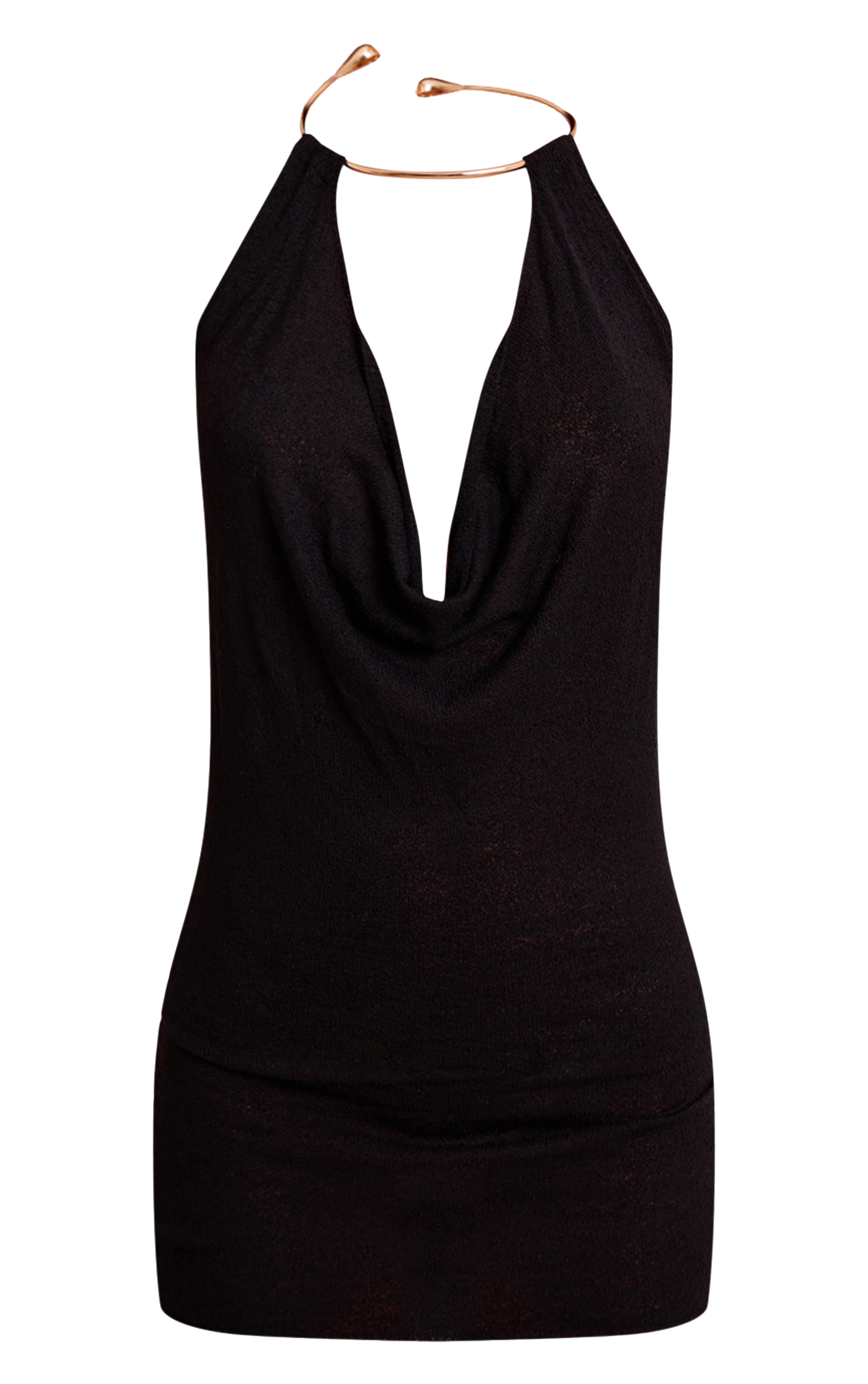 Black Gold Cuff Detail Knitted Mini Dress image 5