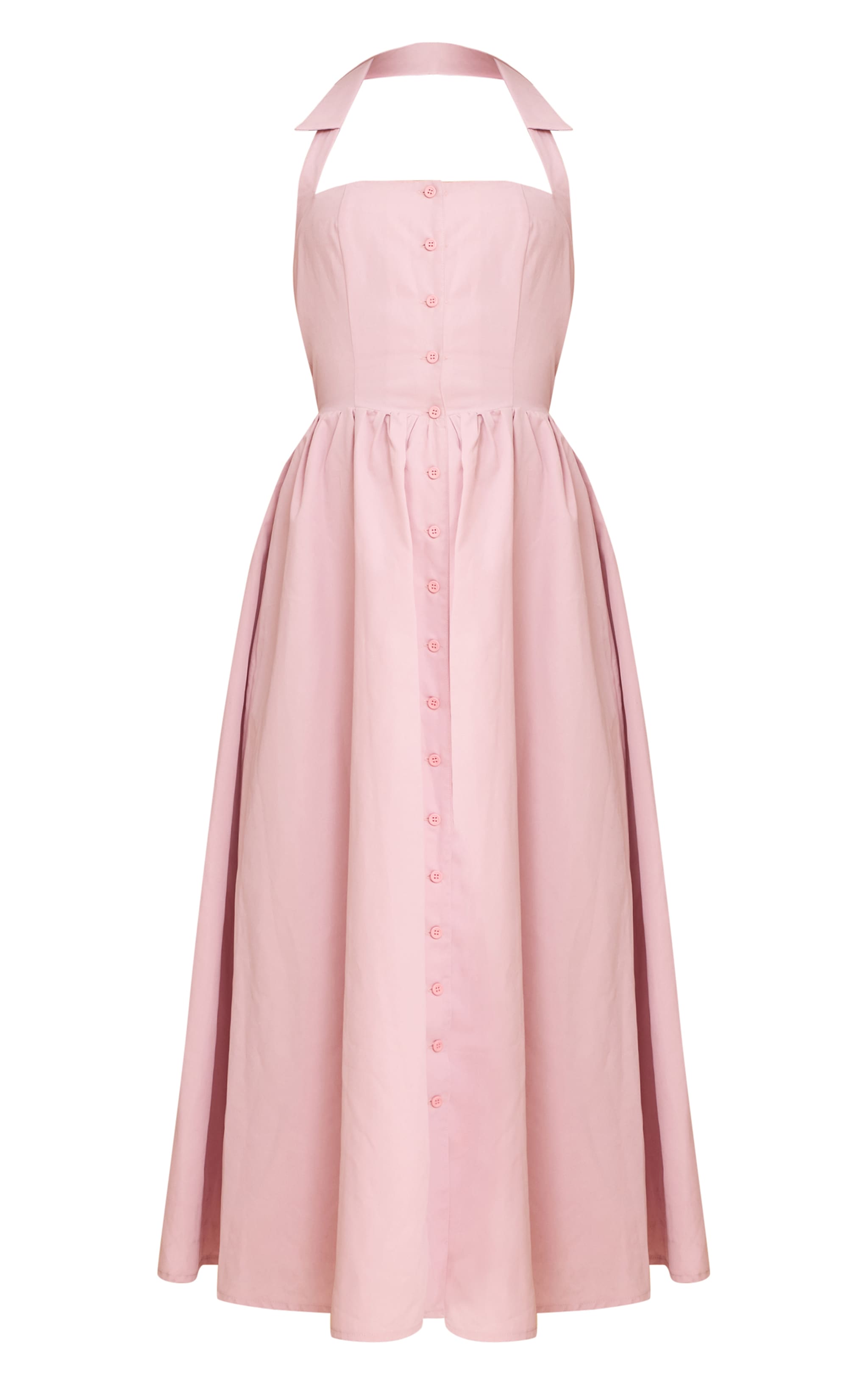 Dusty Pink Woven Button Collar Midaxi Dress image 5