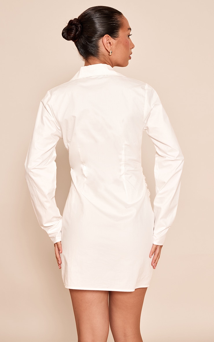 White Wrap Detail Long Sleeve Shirt Dress image 2