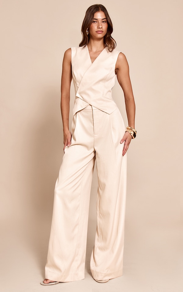 Cream Woven Tailored Asymmetric Waistcoat Jumpsuit