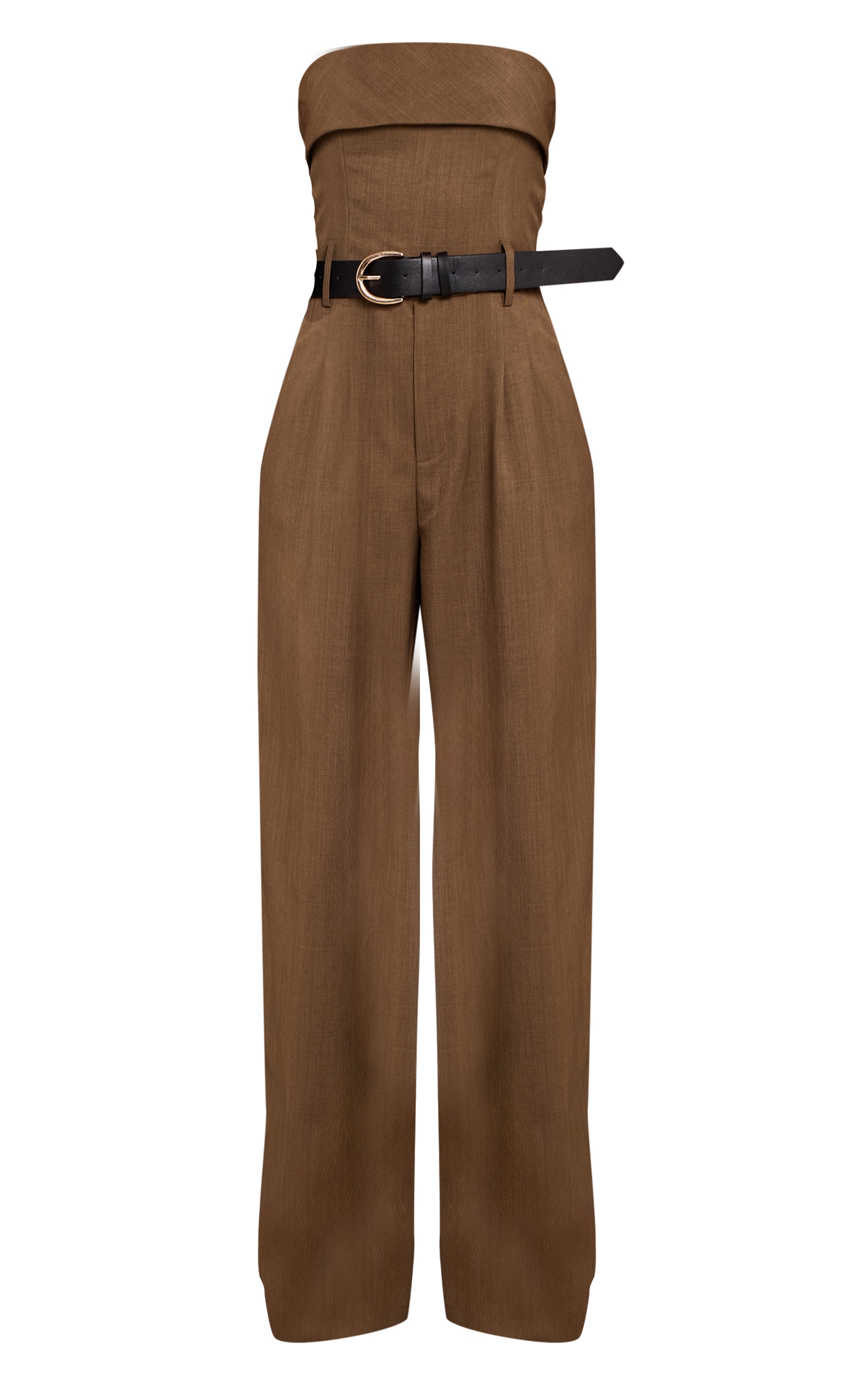 Khaki Woven Bandeau Belted Wide Leg Jumpsuit image 5