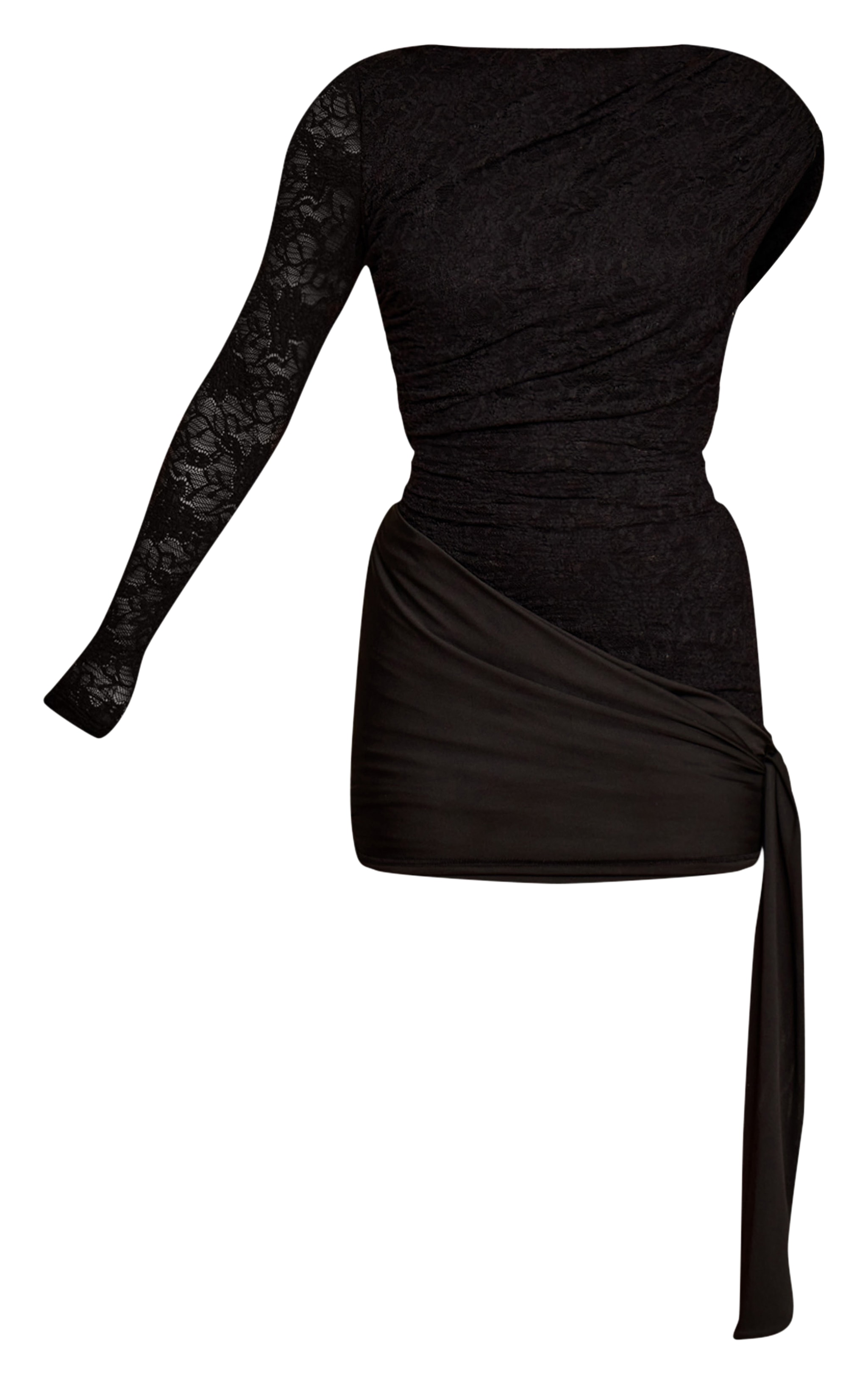 Black Lace Wrap One Sleeve Mini Dress image 5