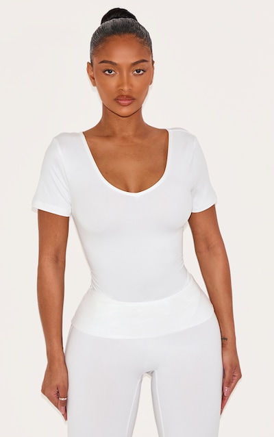 Shape White Sculpted V Neck Short Sleeve Bodysuit