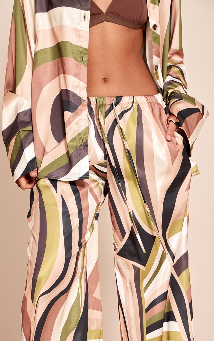Green Abstract Print Drawstring Extreme Wide Leg Pant image 4