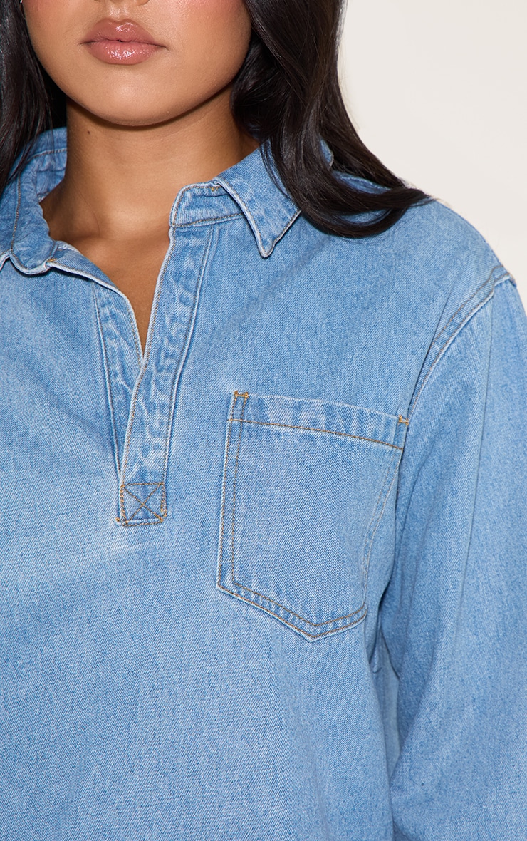 Mid Blue Oversized Denim Rugby Style Shirt image 4