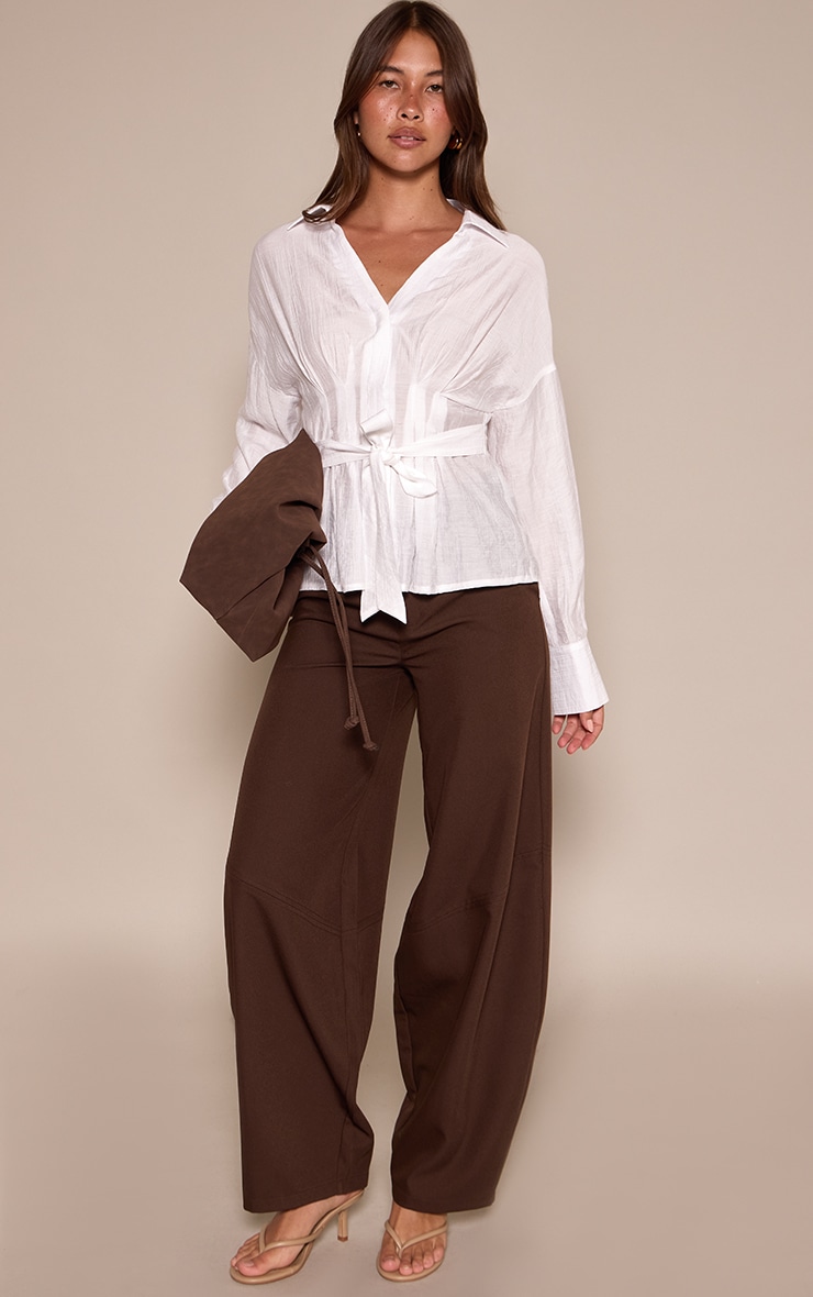 White Woven Wrap Tie Shirt image 3