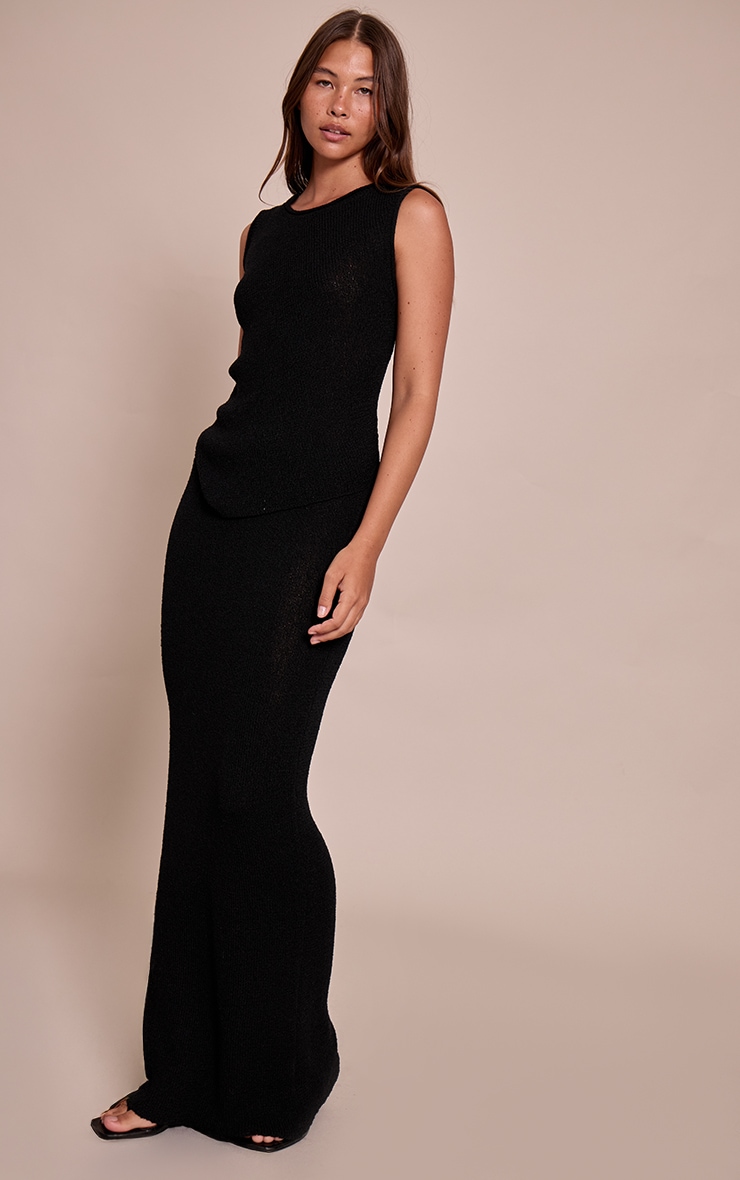 Black Bobble Knit Low Rise Maxi Skirt image 2