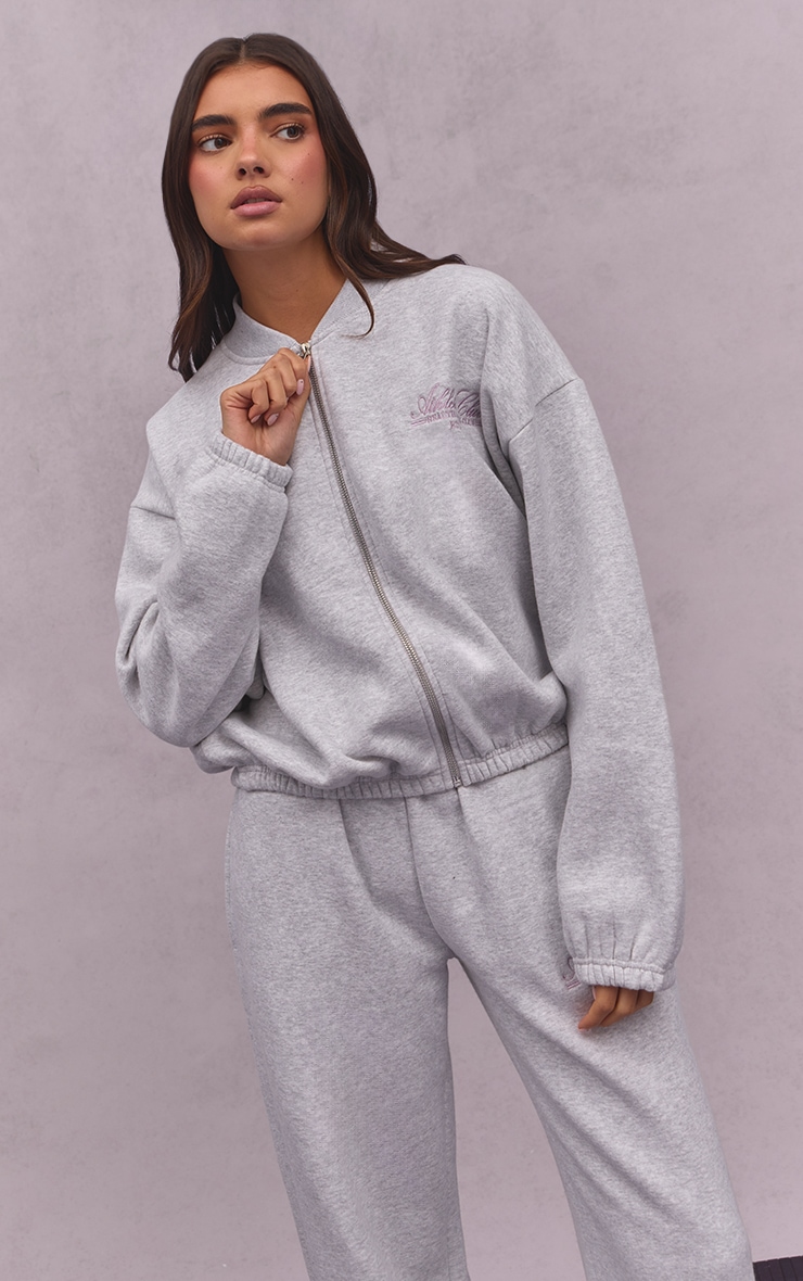 Ash Grey Athletics Club Fleece Bomber Jacket | Athleisure | PLT USA