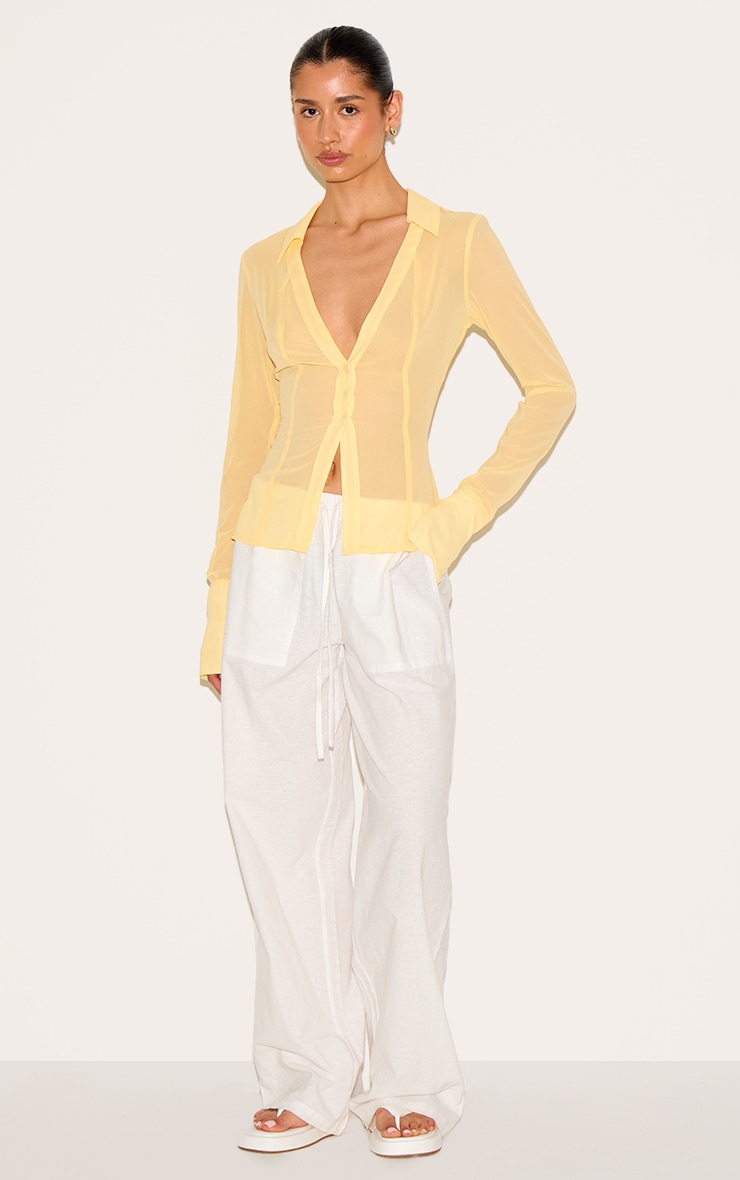 Tall Butter Cream Mesh Button Front Blouse image 3