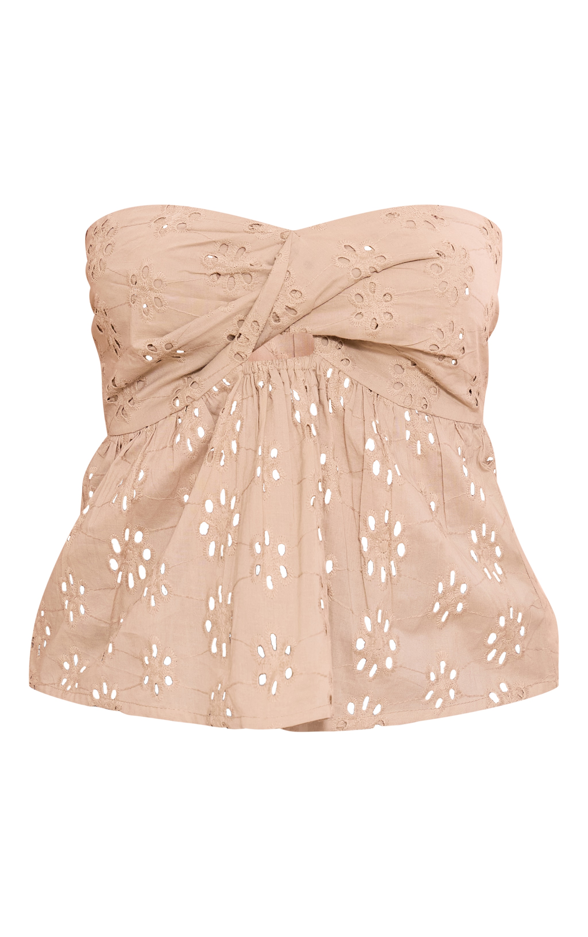 Crop top bustier en broderie anglaise taupe image 5