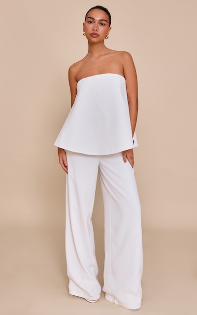 White Structured Woven Peplum Straight Leg Jumpsuit