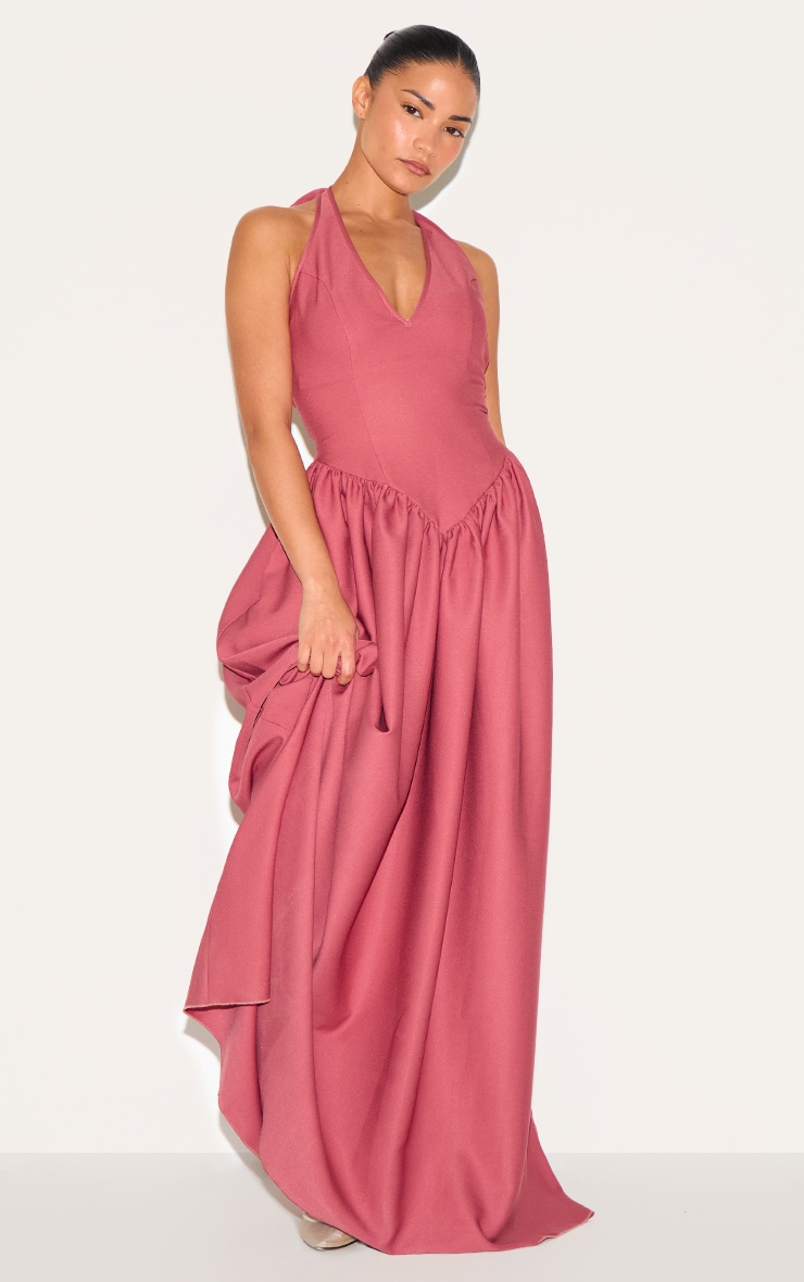 Petite Blush Rose Halter Neck Floaty Maxi Dress image 3