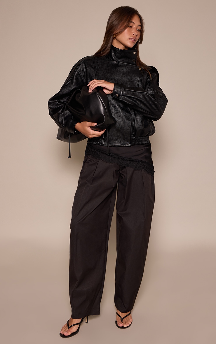 Black Woven Pleated Balloon Trousers