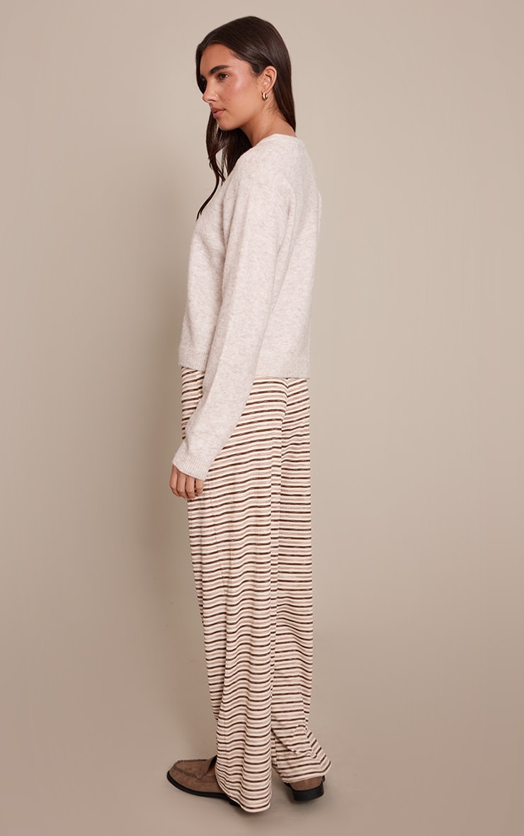 Light Brown Soft Rib Striped  Low Rise Straight Leg Pants image 3