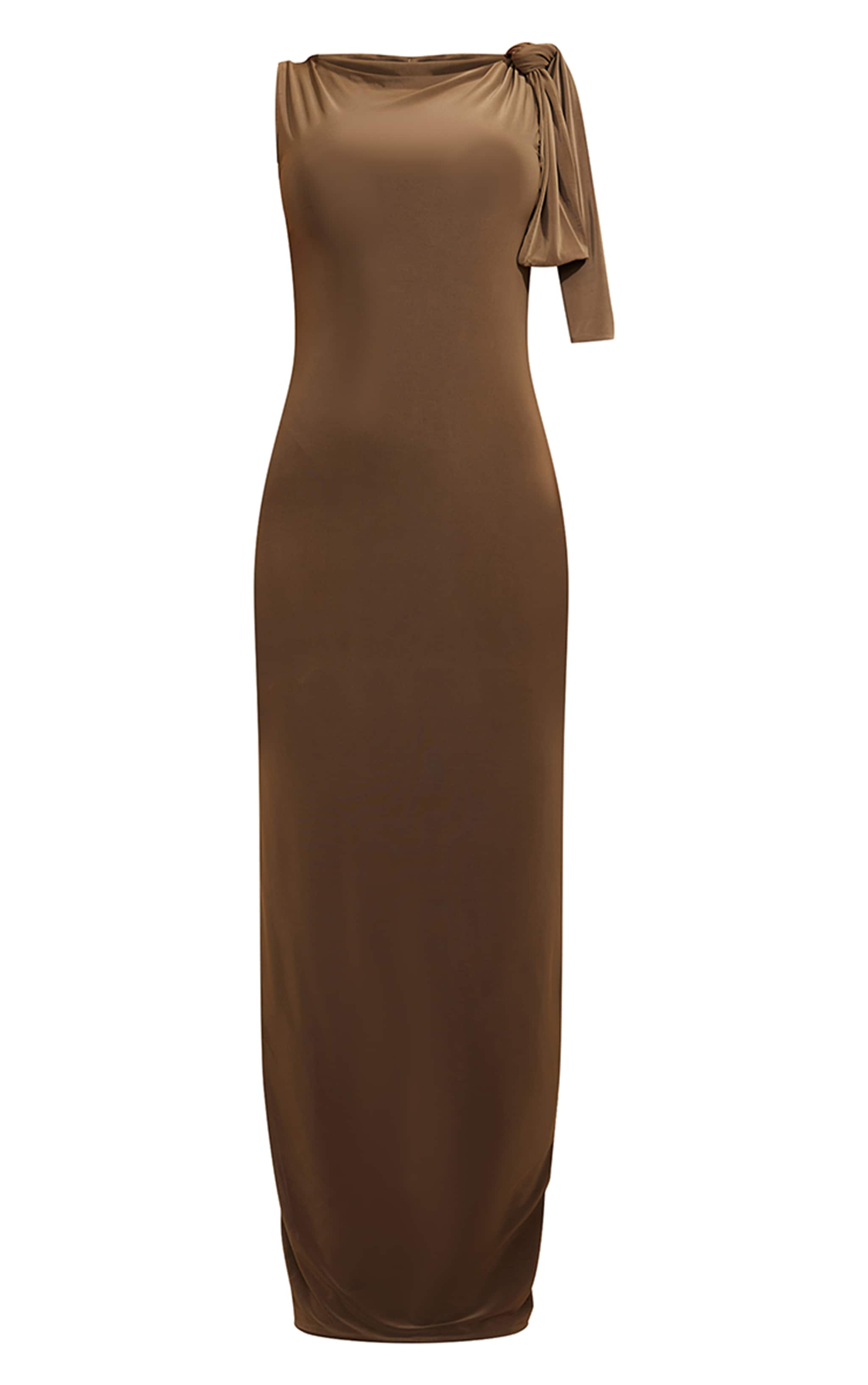 Khaki Slinky Knot Drape Midaxi Dress image 5