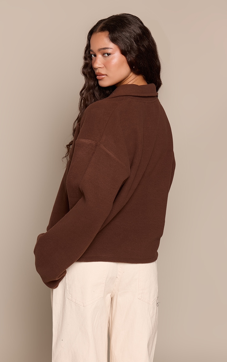 Espresso Button Up Fleece Polo Sweatshirt image 2